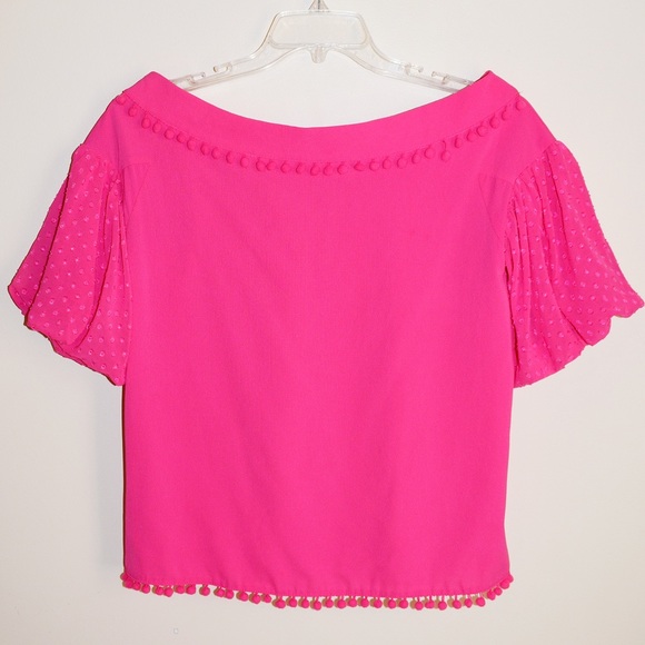 Umgee French Terry Ruffle Trim Puff Sleeve Top